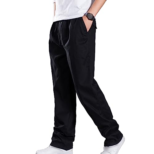JEKE-DG Mens Casual Drawstring Cargo Pants Lightweight Relaxed Fit Sweatpants Straight Fit Trousers with Pockets (X-Large,Black)