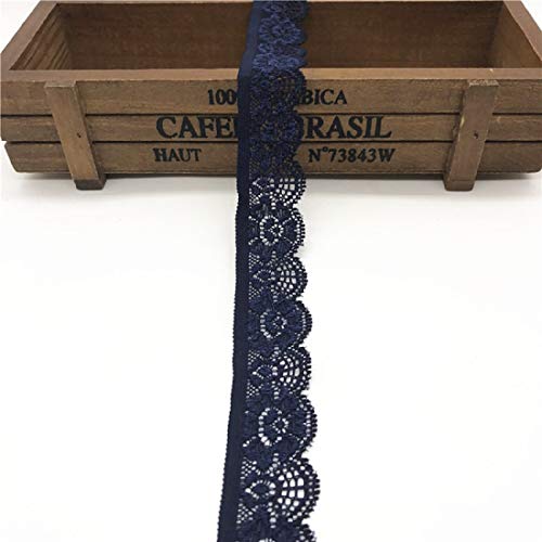 Yalulu 20 Yards Floral Lace Fabric Stretch Elastic Ribbon Trim Lace for Sewing Underwear Garment Headbands Crafts Making (Navy Blue)