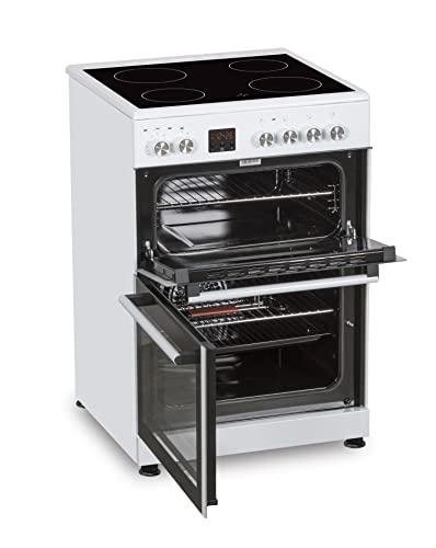 Cookology CFDO600WH 60cm Wide, 86 Litre Capacity Freestanding Electric Double Cooker Fan Oven with Ceramic Top 4 Cooking Zone Hob - in White - Image 4