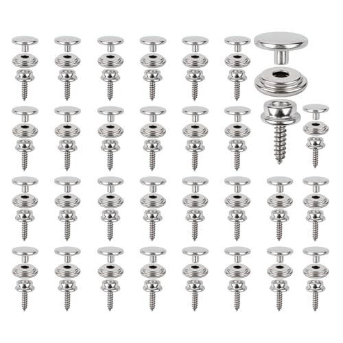 FRUHLING Lot de 30 boutons-pression en acier inoxydable 15 mm - Boutons-pression à visser - Pour bâches, bateaux, meubles, toile, tentes de voiture en cuir...