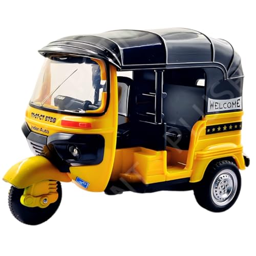 Image of PLUSPOINT Auto Rickshaw Toy,with Pull Back Action City Traffic Vehicles Public Transport Toy with Light and Sound for Aged 3 4 5 6 Boys and Girls,Kids Party Favors Gifts (Yellow)