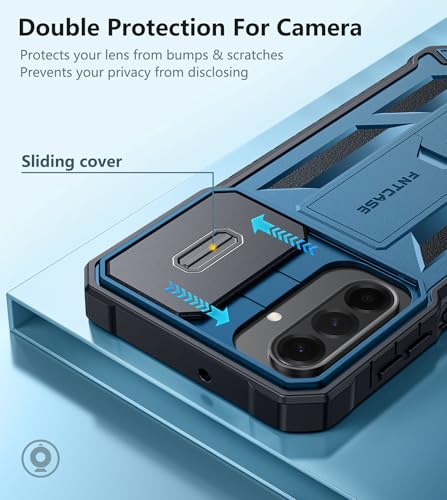 FNTCASE Funda para Samsung Galaxy A26-5G: grado militar para Galaxy A26-5G con soporte y tobogán | Funda protectora resistente resistente a caídas para teléfono celular Protector texturizado (azul) - Vista 4
