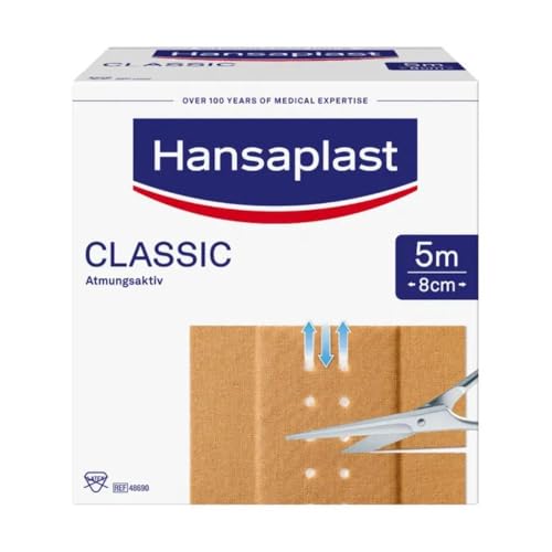 Hansaplast Classic Pflaster (5 m x 8 cm), zuschneidbare Wundpflaster mit extra starker Klebkraft, flexibles und atmungsaktives Verbandsmaterial