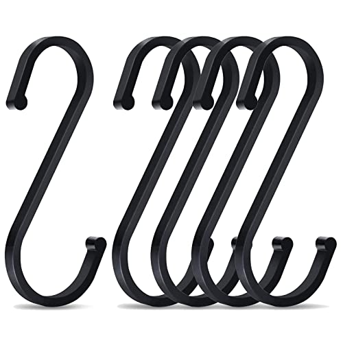 Olakin 5 Piezas S Ganchos, 8,6 X 5,3 CM Ganchos en Forma de S de Aluminio, Multifuncionales S Ganchos para Utensilios de Cocina, Oficina, Baño, Garaje, Taller e Hogar(Negro)