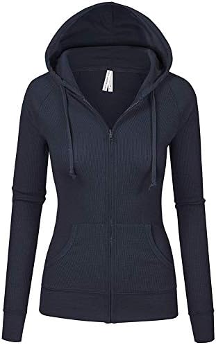 TOP LEGGING TL Women's Long Sleeve Zip Up Hoodie, Fashion Lightweight Hooded Jacket Junior Plus 35_Navy L