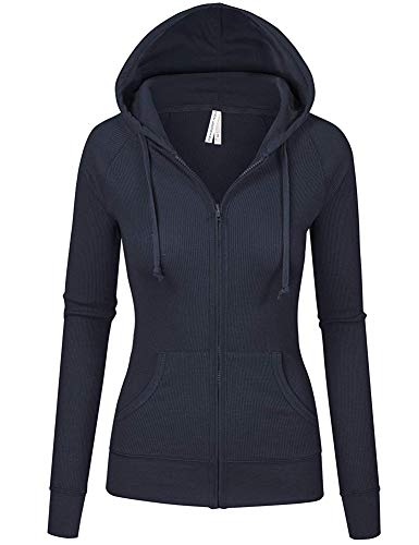TL Women's Long Sleeve Zip Up Hoodie, Fashion Lightweight Hooded Jacket Junior Plus 35_Navy S