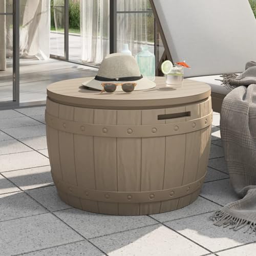 Tidyard Arcón Exterior,Baúl almacenaje,Banco para Exterior,Arcón Jardin Exterior Impermeable,Arcón Almacenaje Exterior,Caja de almacenaje de jardín 3 en 1 Polipropileno marrón Claro
