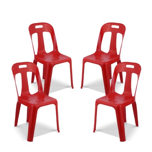 Image of MAHARAJA 100% Virgin Plastic Chair | Stackable | Armless | for Home, Garden, Restaurants and Office (Red, Pack of 4)