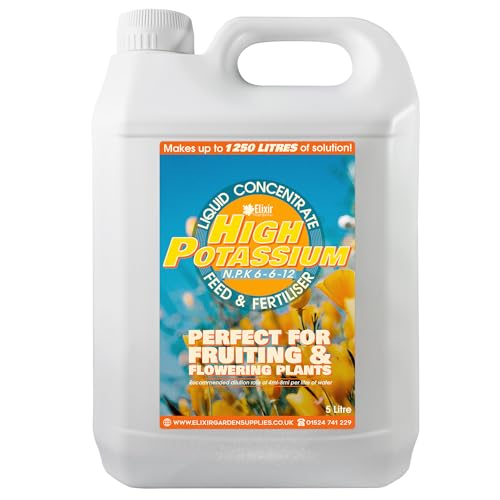 Elixir Gardens UK High Potassium Liquid Fertiliser/Plant & Lawn Food | N.P.K 6-6-12 | Various Sizes 500ml-5L | 5L Makes up to 1250L of liquid feed | 5 Litre Bottle