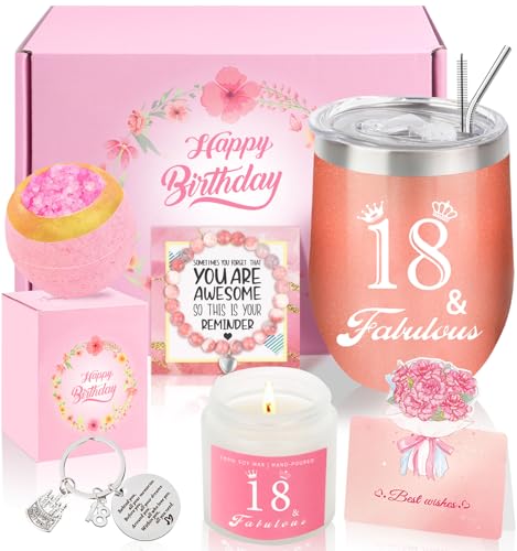 18th Birthday Gifts for Girls, Happy 18th Birthday Basket Gifts Box for Best Friends Neice Daughter Granddaughter Sister Her Girlfriend Classmate Bestie Stuff for Girls