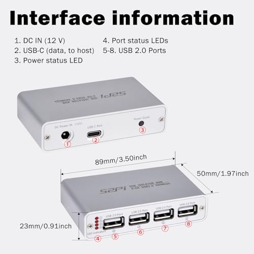 Image of GeeekPi USB Digital Isolation Hub, 4-Port USB 2.0, High-Speed 480Mbps, 3.75kV RMS Protection, Bidirectional Data Transfer, 89x50x23mm