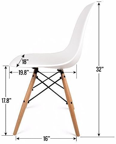Miniatura 3 de UrbanMod Juego de 4 sillas de comedor de estilo moderno de mediados de siglo, cómodas y fáciles de limpiar, minimalistas, asiento blanco con patas