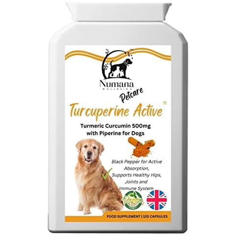 TURCUPERINE ACTIVE for Petcare by Numana Wellbeing | 120 Capsules | Turmeric Curcumin | Hips, Joints & Immune Support Supplement for Cats & Dogs | Active Piperine to Aid Absorption | Twist & Sprinkle Cover