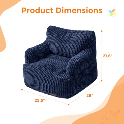 Image of MAXYOYO Kids Bean Bag Chair, Stuffed Toddler Bean Bag Sofa with Filler | Bean Bag Chair for Boys and Girls, Boho Striped Fabric Lazy Sofa with Pocket Floor Chair for Gaming, Reading, Navy