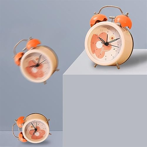 Reloj despertador con doble campana mini de mesa y flores de dibujos animados silencioso a pilas 5
