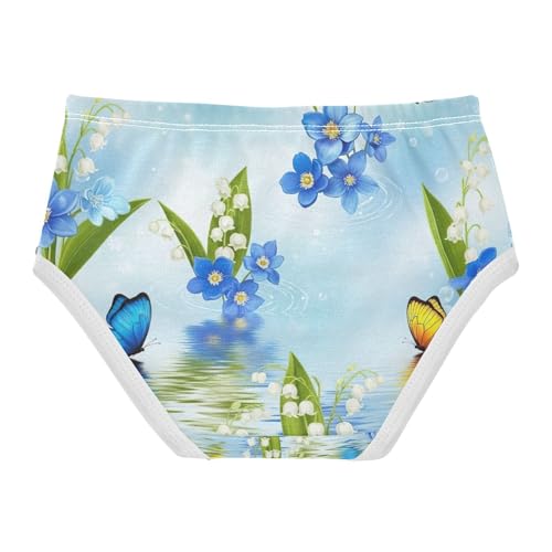 Toddler Panties, Blue White Flowers Girls Cotton Underwear, 2–8 Years2