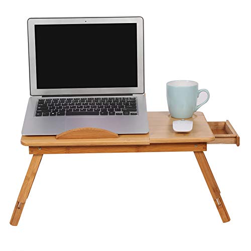 Bureau de lit en bambou pour télétravail avec support d'ordinateur ventilé