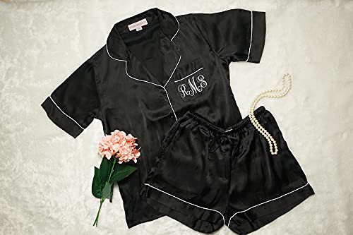 BlushBridesCo Personalized Pajama Set Short Sleeve Sleepwear Womens Button Down Nightwear Silk Satin PJ Lounge Sets XS-3XL2