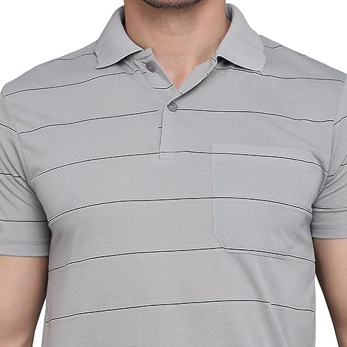 Image of INKKR Men's Striped Polo Neck Cotton Blend Multicolor T-Shirt