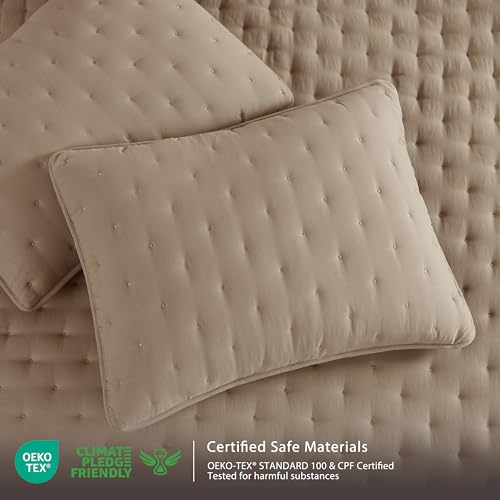 WDCOZY Beige Cloud Twin Size Quilt Set, Tan Lightweight Farmhouse Bedspread, Rustic Country Coverlet, Taupe Camel Soft Bedding, Thin Comforter for All Season - 2 Pieces, 68x90 inches — view 4