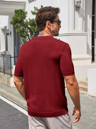 Runcati Mens Knit Polo Shirts Short Sleeve Slim Fit Casual Golf Shirts Hollow Out Cotton Summer Textured Tops3