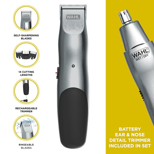 Wahl Groomsman Akku-Bartschneider-Set für Bärte, Nasenhaare, leichtes Detailing und leichte Körperpflege mit zusätzlichem Nass-/Trocken-Akku-Nasentrimmer