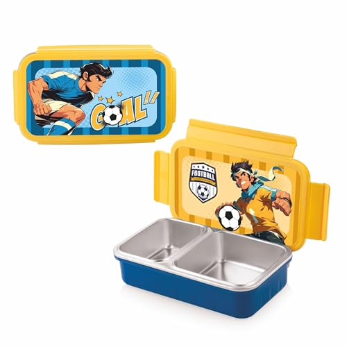 Image of WARMEO Cosmic 3D Print Insulated Lunch Box with Two Compartment BPA Free, Kids Lunch Box,Food Grade Ideal for School, Picnic,& Outdoor - 600 ml Football, Stainless Steel