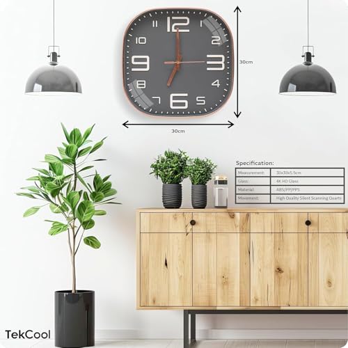 Image of TEKCOOL Plastic Analogue Wall Clock 12 inch Silent Quartz Decorative Wall Clock Non-Ticking Classic Clock Battery Operated Round Easy to Read for Room /Home /Kitchen /Bedroom /Office /School.Grey gold:-