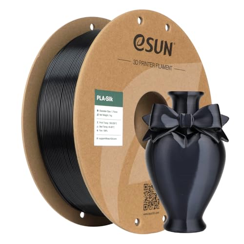 Image of eSUN Silk PLA Filament Black Silky Shiny 3D Printing PLA Filament 1.75mm Dimensional Accuracy + /- 0.03mm, 1kg Carboard Spool (2.2lbs) 3D Printer Filament