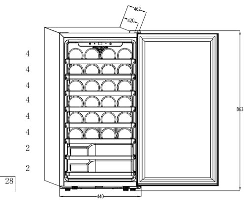Foto von Kalamera Weinkühlschrank, 28 Flaschen 86 Liter, Touch-Bedienfeld, Edelstahl Glastür, 5-18°C Kühlzone, Abnehmbar Holzauflagen, KRC-86FCSS-W