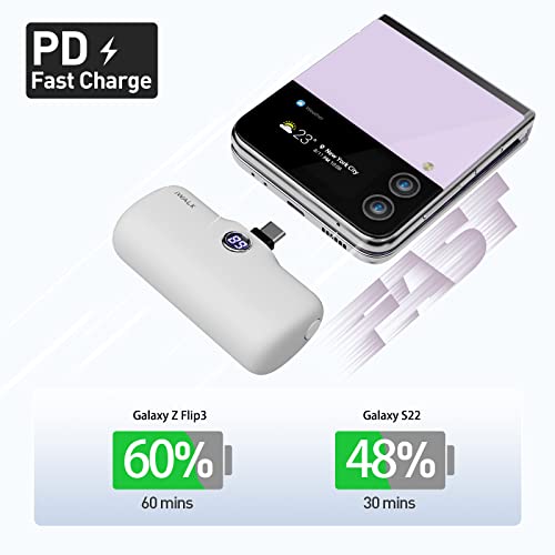 iWALK Small Portable Charger, 4,800mAh 18W PD Fast Charging Power Bank with Built-in USB-C Connector, External Mini Battery Pack for Samsung Galaxy S25/S24/S23, Android, iPhone 15/16/Pro/Max, White - Image 4