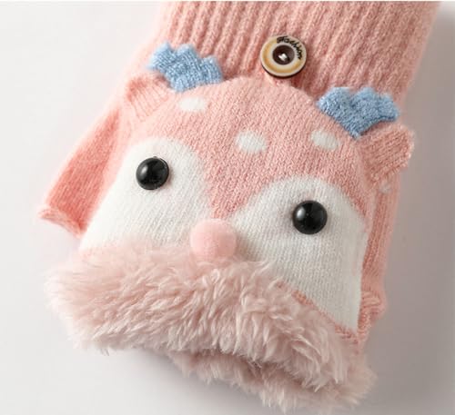 Cartoon Convertible Flip Top Gloves Kids Winter Warm Knitted Fingerless Gloves Cute Reindeer Plush Mitten for Girls Boys 1-6Y4