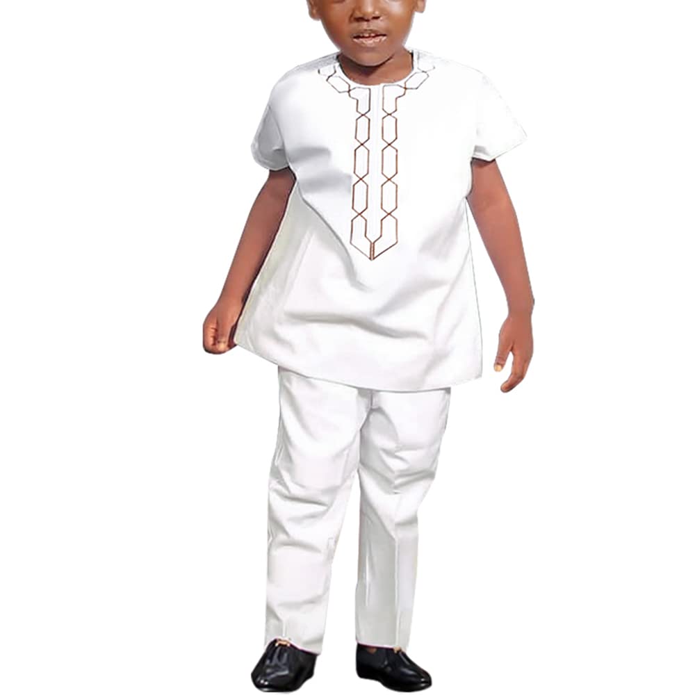 Conjunto de ropa africana para niños camisas bordadas Dashiki de corte holgado 7