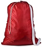 Handy Laundry Shoulder Strap Laundry Bag - Drawstring Locking Closure, Durable Nylon Material, Large Capacity, Heavy Duty Stitching, Perfect for Laundromat or College Dorm. (Red | 30' x 40')