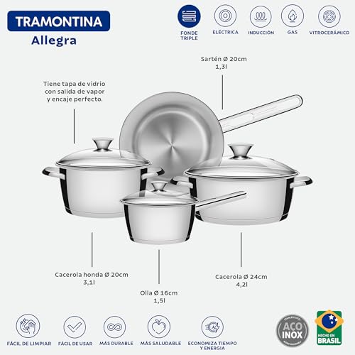 Tramontina - Batterie de cuisine Allegra, 4 pcs, Inox – Image 6