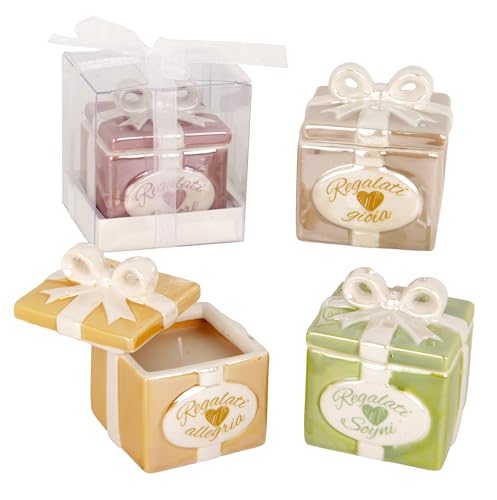 Doni Bomboniere Communion Candle + Candle Holder Confirmation Wedding Anniversary Gift with Bow in Assorted Colours and Phrases Give Yourself Joy Love, Dreams, Cheerfulness Complete Ideas