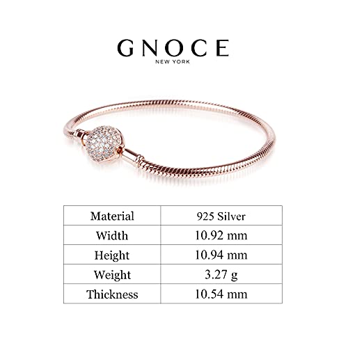 Gnoce Charm Bracelet Sterling Silver Rose Gold Plated Diy Snake Chain Endearing Gifts For Her Basic Charm Bracelet Dainty Bangle With Crystal Round Shape Clasp (2Rose Gold, 7.1) #TOP6
