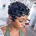 Rofa Beauty Pixie Cut Curly Wigs for Black Women Natural Black Short Layered Pixie Cut Human Hair Wigs With Bangs Full Machine Made No lace front Glueless Wig 1B