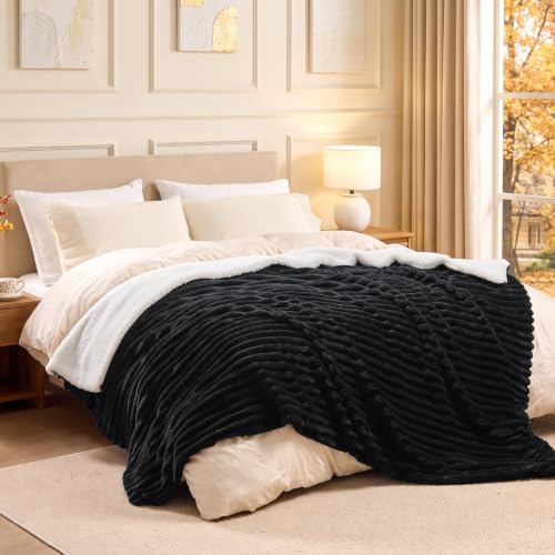 Image of BEDELITE Soft Sherpa King Blanket for Couch, Fluffy Gift, Black, 104x90