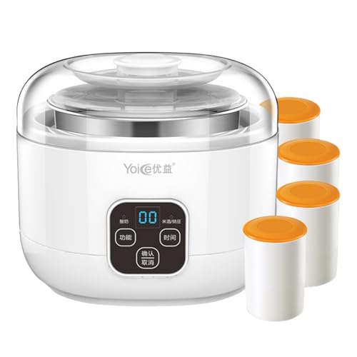 Cammeciso Yogurtera,MáQuina De Yogur,MáQuina para Hacer Yogur,Yogurtera EléCtrica con 4 Tazas De CeráMica,Yogurtera con Control De Temperatura,MáQuina De Yogurt Multifuncional,FáCil De Usar