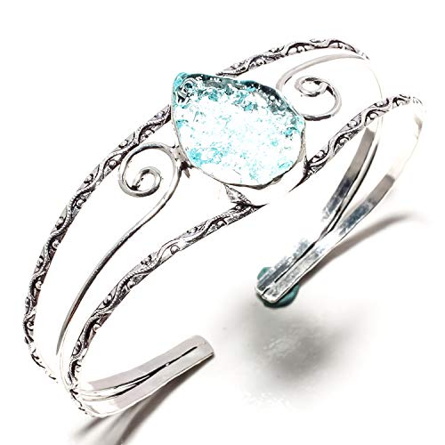 Bracelet jonc en quartz bleu argent sterling 925 ajustable fait main SF-1706