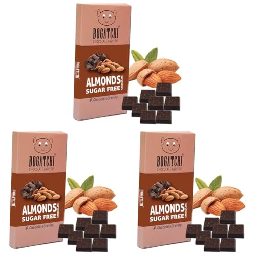 Image of BOGATCHI SugarFREE Healthy Chocolate Bites with Almonds, 16 Pcs (Pack of 3)
