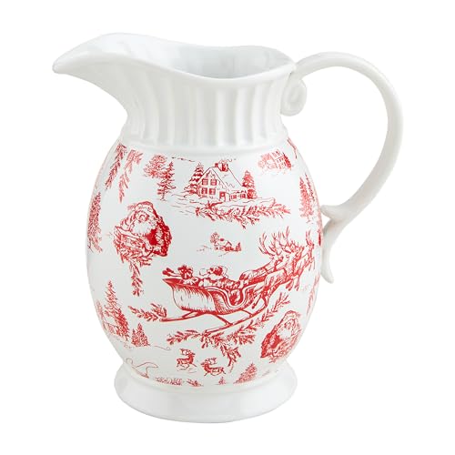 Mud Pie Toile Ceramic Pitcher; 70 oz