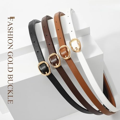 4 Pack Women's Skinny Genuine Leather Belt Slim Thin Waist Belt for Jeans3