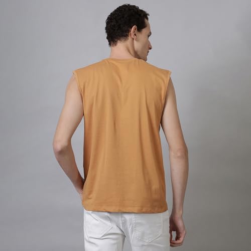 Image of Free Authority Official Attack On Titans:Scout Anime Graphic Print Pure Cotton Brown Regular Fit Sleeveless Tank Tshirt for Men
