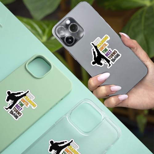 Image of 3 Pcs Keep Training Until Belt Turns Black Sticker, Karate Taekwondo Stickers, Black Belt Taekwondo Martial Arts Car Decal - Vinyl Sticker for Water Bottles Laptop Phone Car Window Helmet (S1, 5 inch)