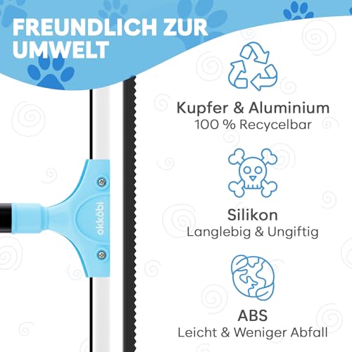 OKKÖBI Carpet Rake - Fellfeger Besen – Pet Hair Remover für Teppich & Möbel – Gummibesen mit Stiel – Hundehaare Entfernen – Teppich Bürste für Tierhaare – Fellfeger für Teppiche & Böden - Blau