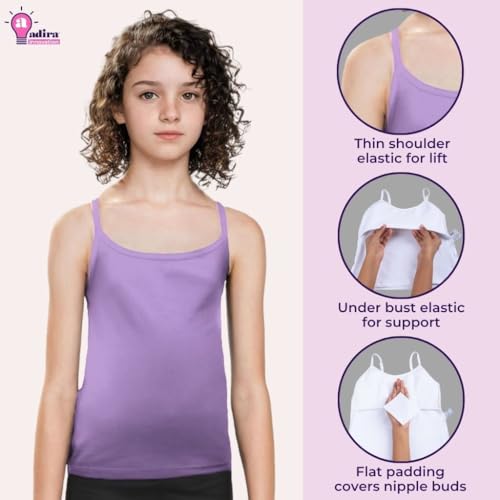 Image of Adira | Camisole for Girls 13-14 Years | Flat Padded Innerwear Vest | Cami for Puberty | Overs Nipples & Gives Confidence at School | Soft, Stretchy Cotton | Pack of 2