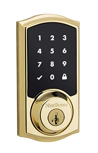 Image of Kwikset 916 Keyless Entry Touchscreen SmartCode Electronic Deadbolt Smart Lock Featuring SmartKey Security and ZigBee 3.0 Technology in Traditional Polished Brass, Zigbee Hub Sold Separately