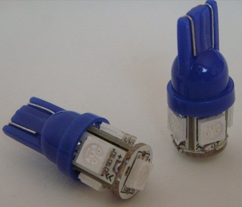 2 Piece Blue License Plate LED Bulbs T10 Wedge 5 SMD
